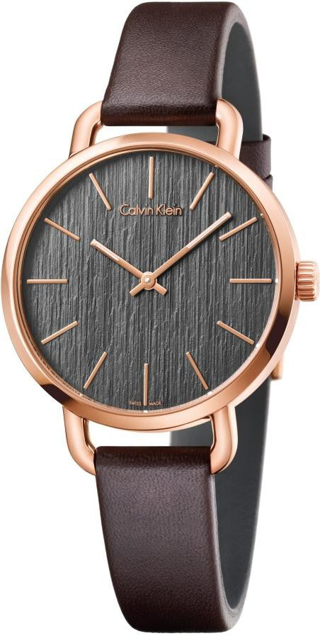 Calvin Klein Even Grey Dial Brown Leather Strap Watch for Women - K7B236G3 Buy Now By Calvin Klein