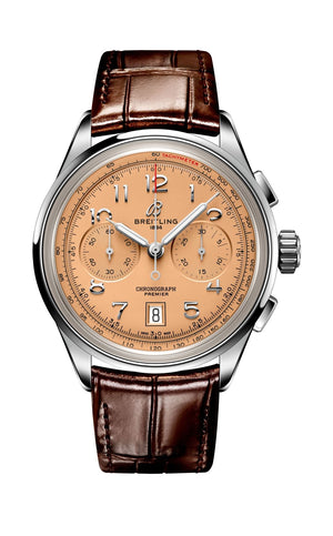 Breitling Premier B01 Chronograph 42 Beige Dial Brown Leather Strap Watch for Men - AB0145331K1P1 Buy Now By Breitling