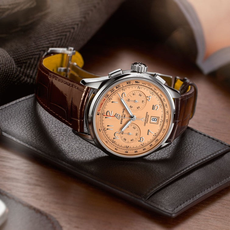 Breitling Premier B01 Chronograph 42 Beige Dial Brown Leather Strap Watch for Men - AB0145331K1P1 Buy Now By Breitling