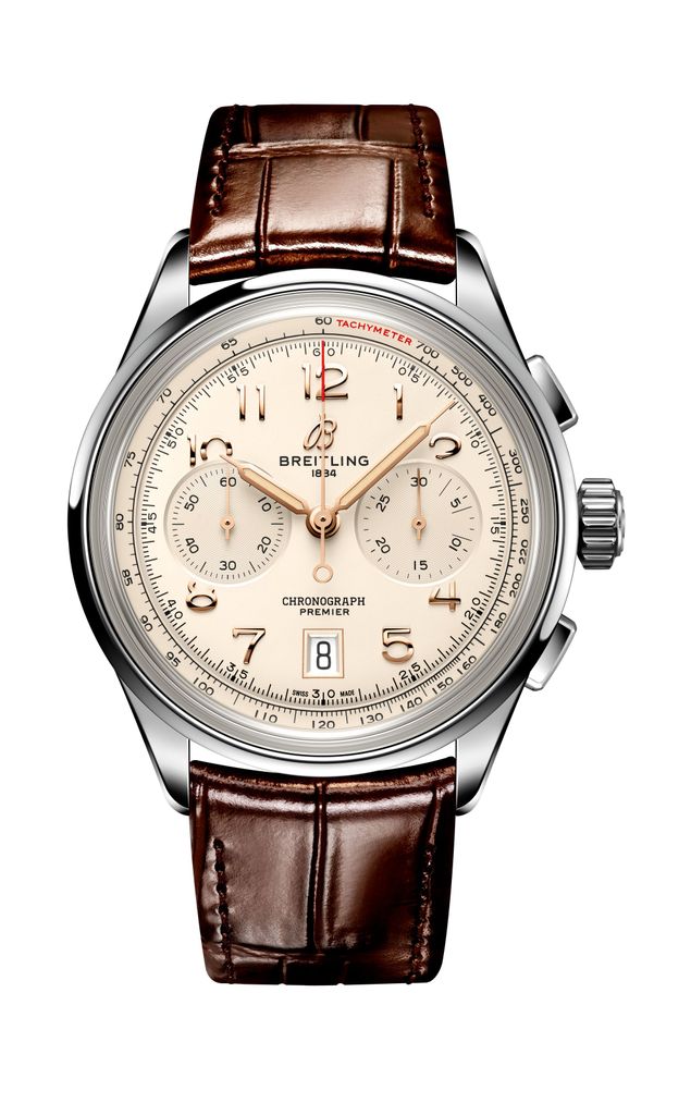 Breitling Premier B01 Chronograph 42 White Dial Brown Leather Strap Watch for Men - AB0145211G1P1 Buy Now By Breitling