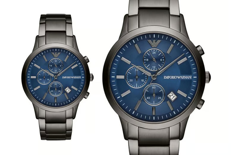 Emporio Armani Renato Chronograph Quartz Blue Dial Black Steel Strap Watch For Men - AR11215 Buy Now By Emporio Armani