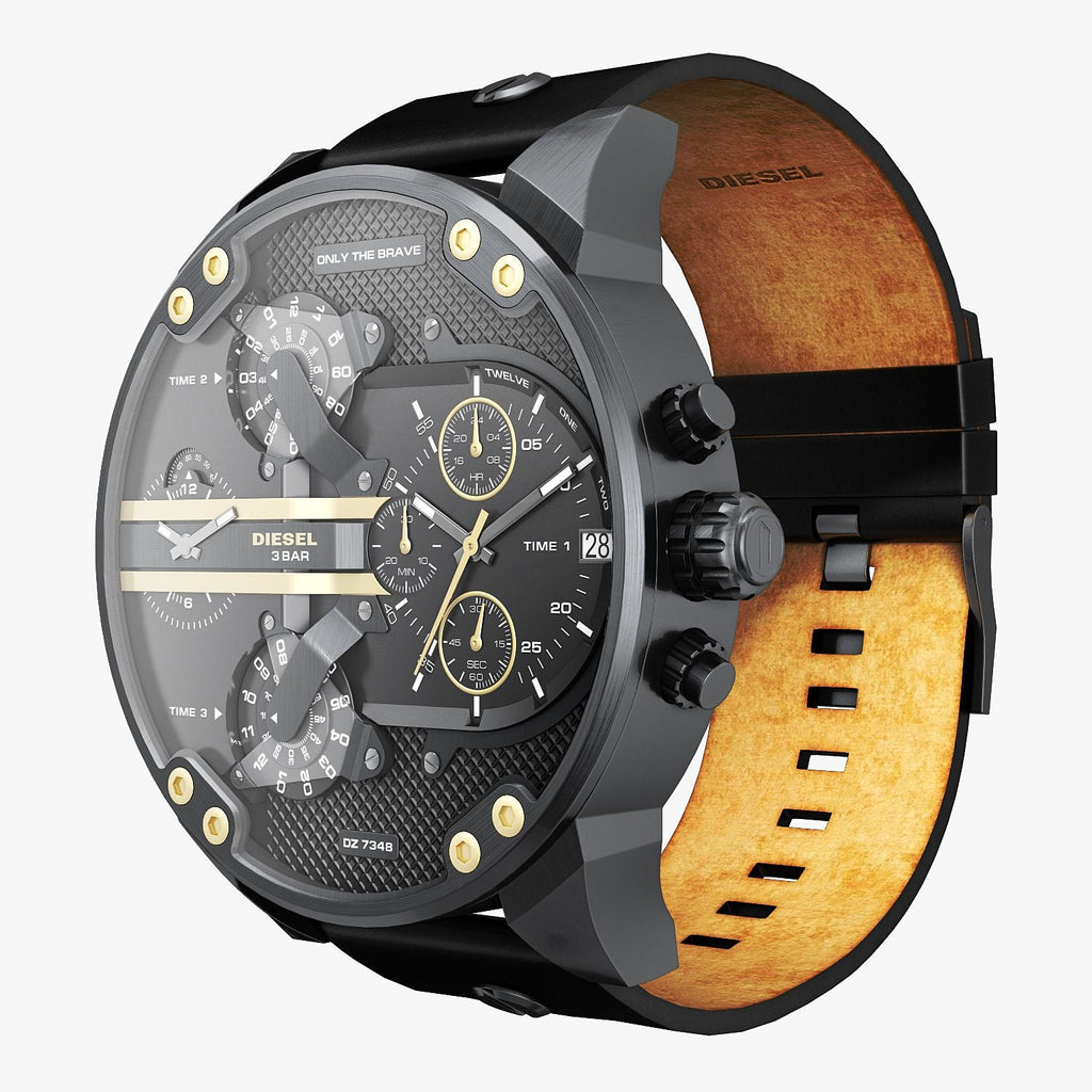 Diesel Mr Daddy 2.0 Chronograph Black Dial Black Leather Strap Watch For Men - DZ7348 Buy Now By Diesel