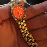 Marc Jacobs Henry Dinky Red Dial Gold Steel Strap Watch for Women - MBM3202 Buy Now By Marc Jacobs