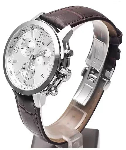 Tissot PRC 200 Chronograph Silver Dial Brown Leather Strap Watch For Men - T055.417.16.037.00 Buy Now By Tissot