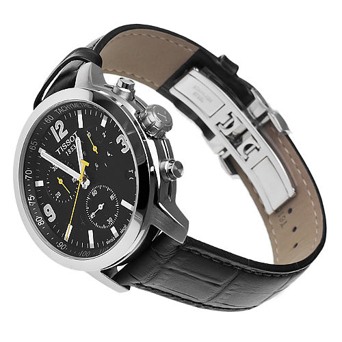 Tissot PRC 200 Chronograph Black Dial Black Leather Strap Watch For Men - T055.417.16.057.00 Buy Now By Tissot