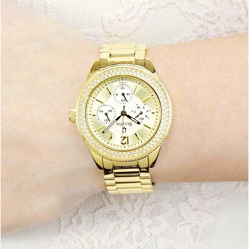 Bulova Multi Function Gold Dial Gold Steel Strap Watch for Women - 97N102 Buy Now By Bulova