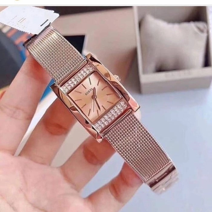 Guess Nouveau Diamonds Rose Gold Dial Rose Gold Mesh Bracelet Watch for Women - W0127L3 Buy Now By Guess