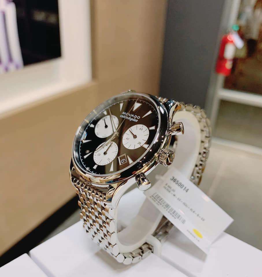 Movado Heritage Calendoplan Chronograph Black Dial Silver Steel Strap Watch for Men - 3650014 Buy Now By Movado