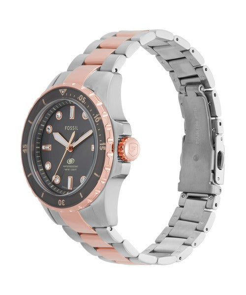 Fossil Blue Dive Three Hand Gray Dial Two Tone Steel Strap Watch For Women - ES5348 Buy Now By Fossil