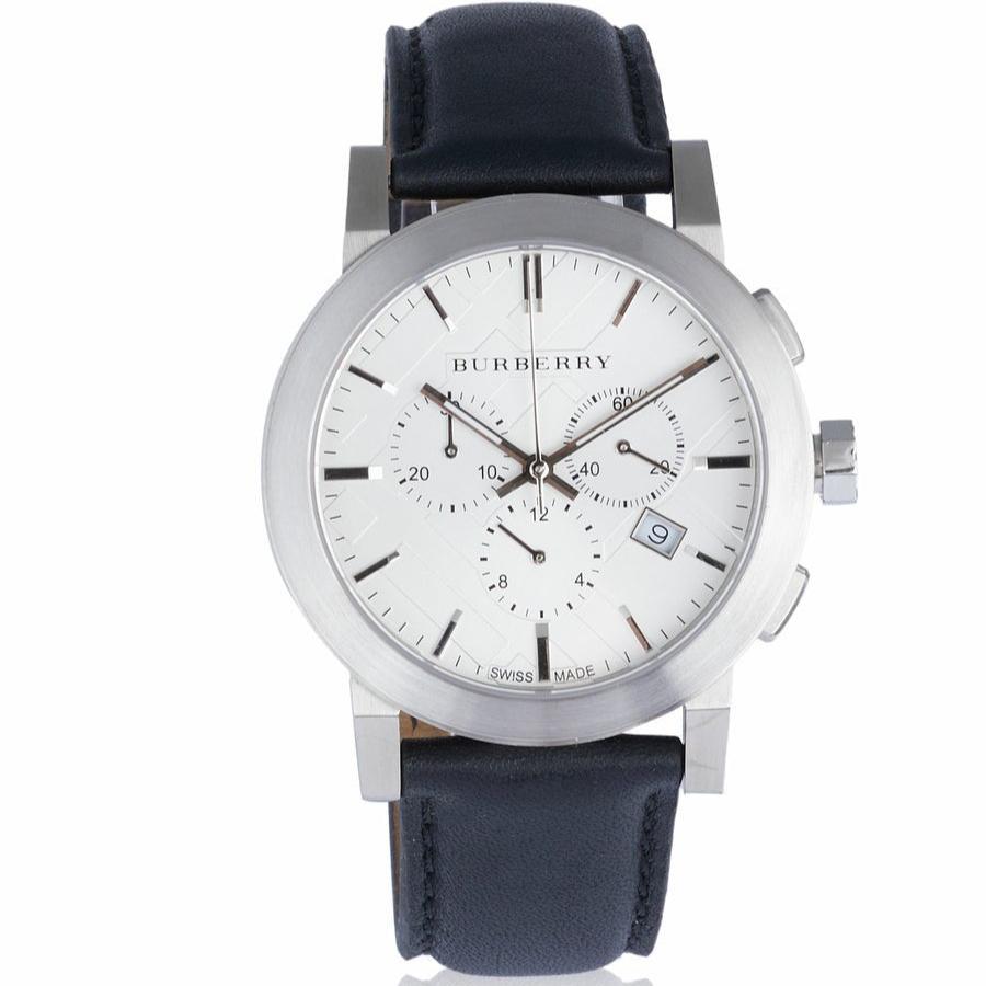 Burberry The City Chronograph White Dial Black Leather Strap Watch for Men - BU9355 Buy Now By Burberry