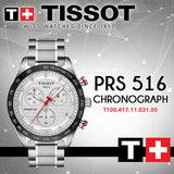 Tissot T Sport PRS 516 Chronograph White Dial Silver Steel Strap Watch For Men - T100.417.11.031.00 Buy Now By Tissot