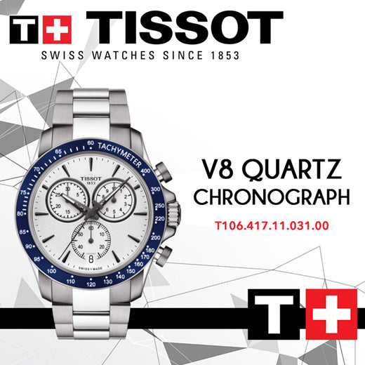 Tissot V8 Quartz T Sport Chronograph White Dial Silver Steel Strap Watch For Men - T106.417.11.031.00 Buy Now By Tissot