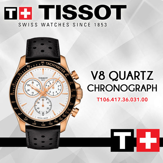 Tissot V8 Quartz Chronograph White Dial Black Rubber Strap Watch For Men - T106.417.36.031.00 Buy Now By Tissot