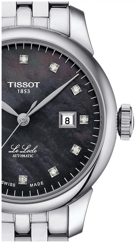 Tissot Le Locle Automatic Diamonds Mother of Pearl Black Dial Silver Steel Strap Watch For Women - T006.207.11.126.00 Buy Now By Tissot