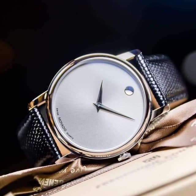 Movado Museum Quartz Silver Dial Black Leather Strap Watch For Men - 2100001 Buy Now By Movado