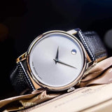 Movado Museum Quartz Silver Dial Black Leather Strap Watch For Men - 2100001 Buy Now By Movado