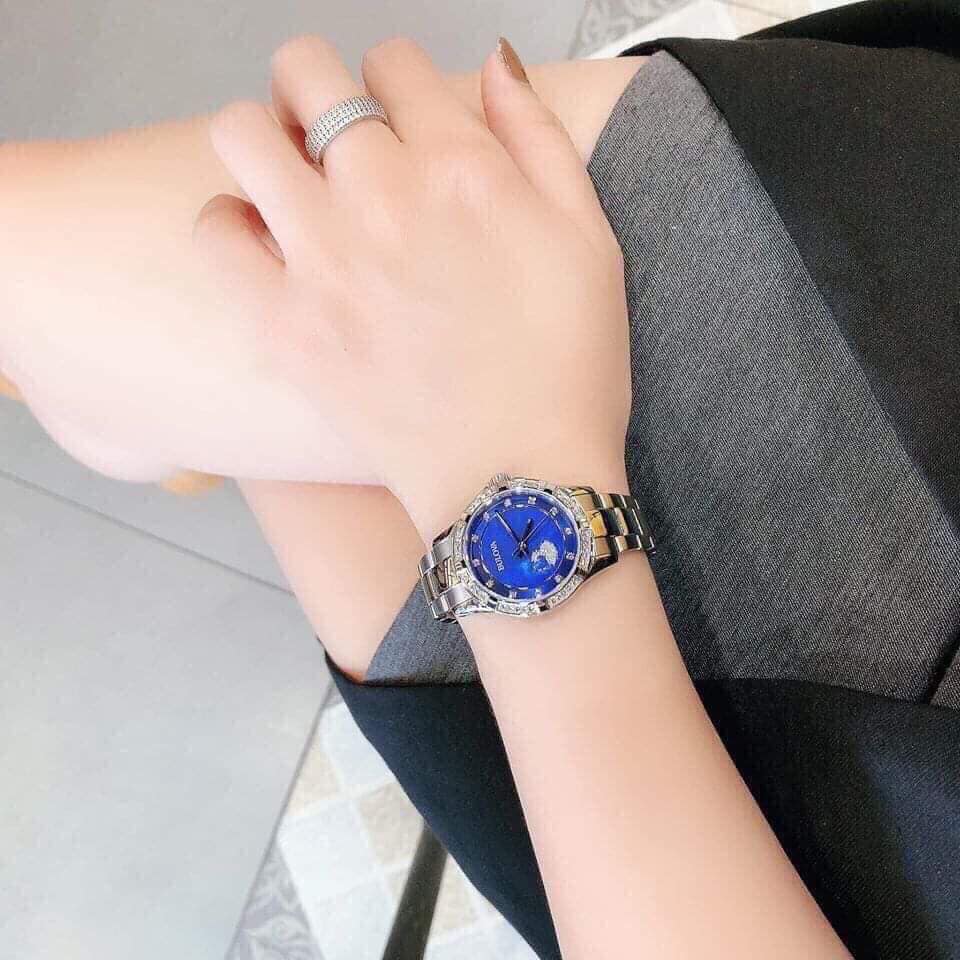 Bulova Crystal Collection Blue Mother of Pearl Dial Silver Steel Strap Watch for Women - 96L238 Buy Now By Bulova