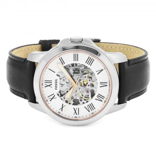 Fossil Grant Automatic Skeleton White Dial Black Leather Strap Watch for Men - ME3101 Buy Now By Fossil