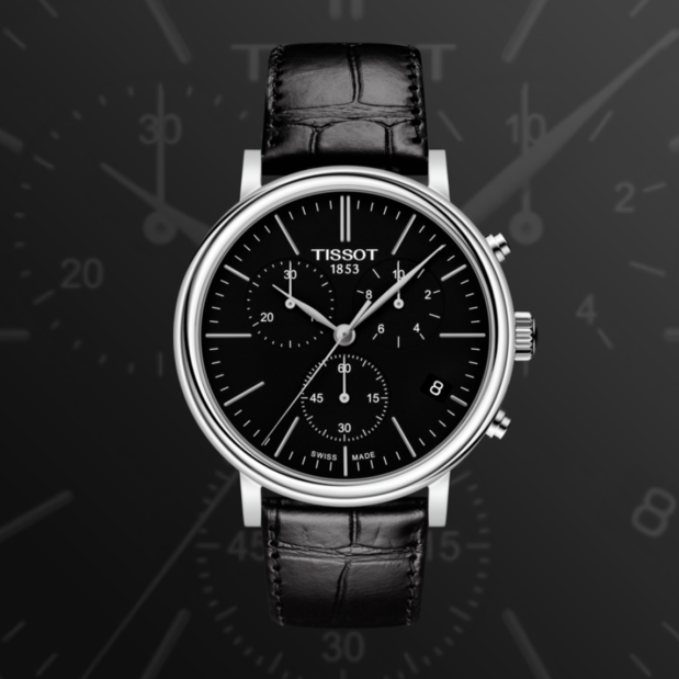 Tissot Carson Premium Chronograph Black Dial Black Leather Strap Watch For Men - T122.417.16.051.00 Buy Now By Tissot