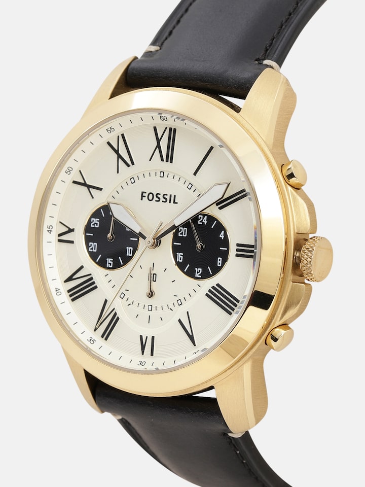 Fossil Grant Chronograph White Dial Black Leather Strap Watch for Men - FS5272 Buy Now By Fossil