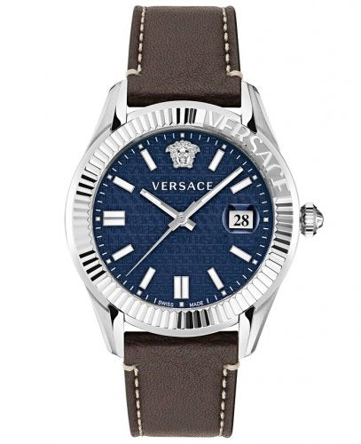 Versace Greca Time Quartz Blue Dial Brown Leather Strap Watch For Men - VE3K00122 Buy Now By Versace
