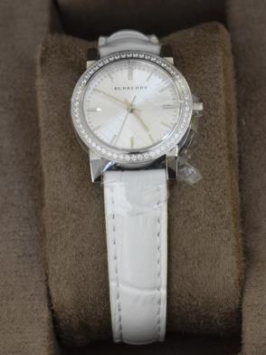 Burberry The City Diamonds Silver Dial White Leather Strap Watch for Women - BU9221 Buy Now By Burberry