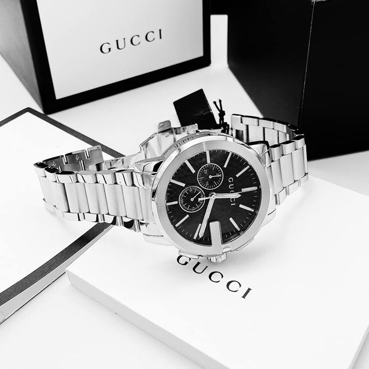Gucci G Chrono Black Dial Silver Steel Strap Watch For Men - YA101204 Buy Now By Gucci