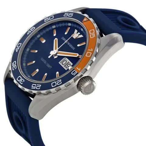 Emporio Armani Sportivo Chronograph Quartz Blue Dial Blue Rubber Strap Watch For Men - AR6045 Buy Now By Emporio Armani