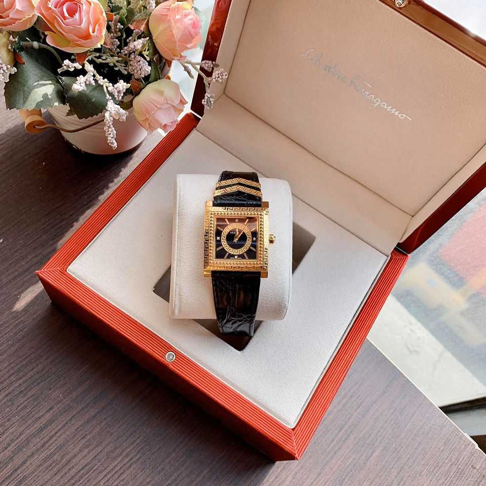 Versace VD-25 Diamonds Black Dial Black Leather Strap Watch for Women - VQF020015 Buy Now By Versace