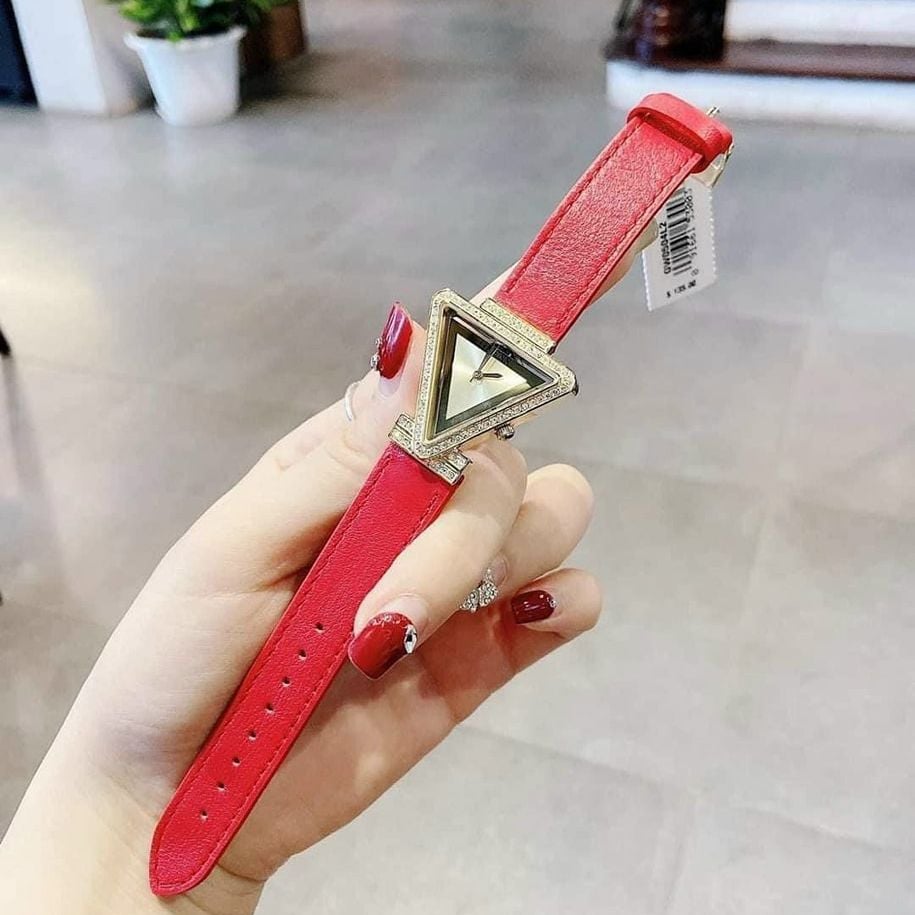 Guess Fame Quartz Gold Dial Red Leather Strap Watch For Women - GW0504L2 Buy Now By Guess