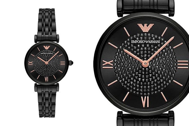 Emporio Armani Gianni T Bar All Black Diamond Dial Watch For Women - AR11245 Buy Now By Emporio Armani