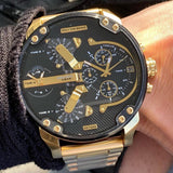 Diesel Mr Daddy 2.0 Chronograph Black Dial Gold Steel Strap Watch For Men - DZ7333 Buy Now By Diesel