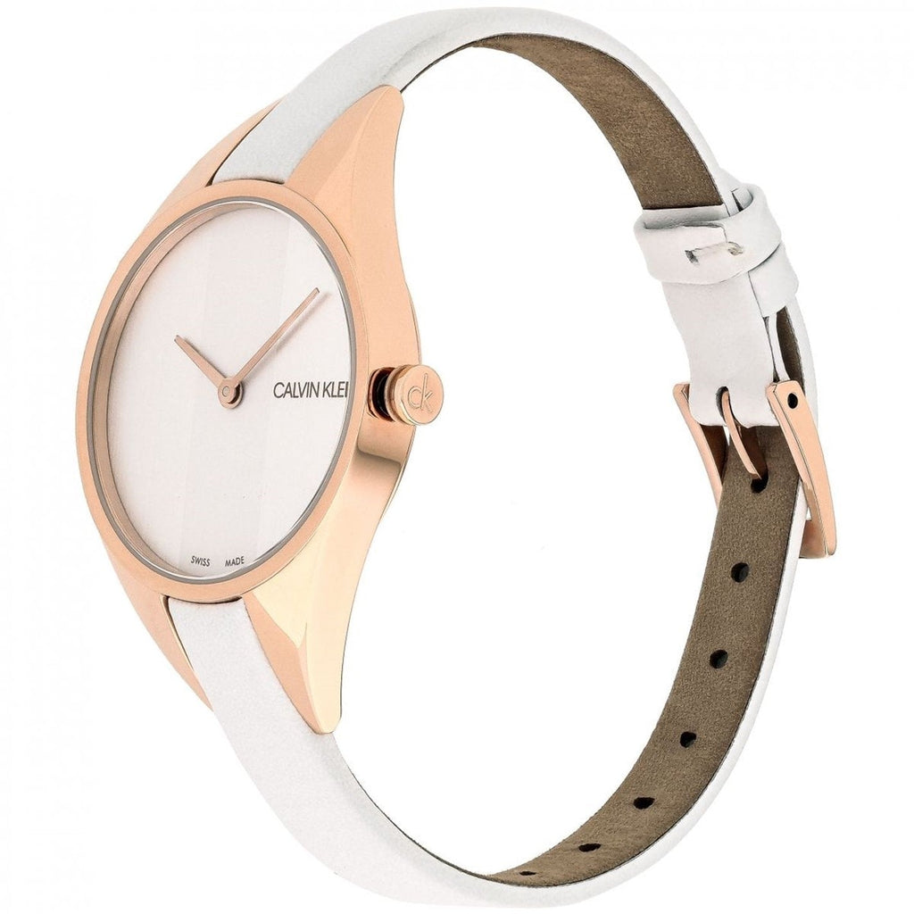 Calvin Klein Rebel White Grey Dial White Leather Strap Watch for Women - K8P236L6 Buy Now By Calvin Klein