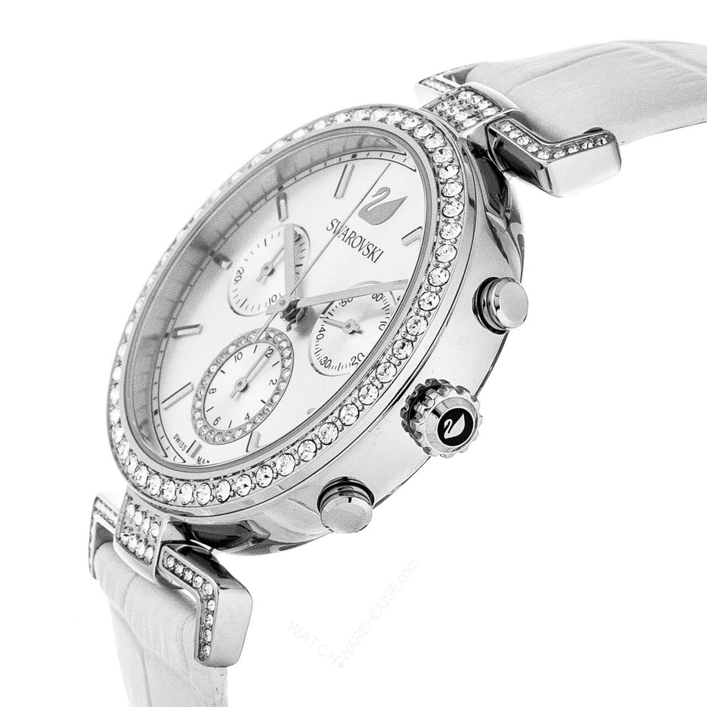 Swarovski Era Journey Silver Dial White Leather Strap Watch for Women - 5295346 Buy Now By Swarovski