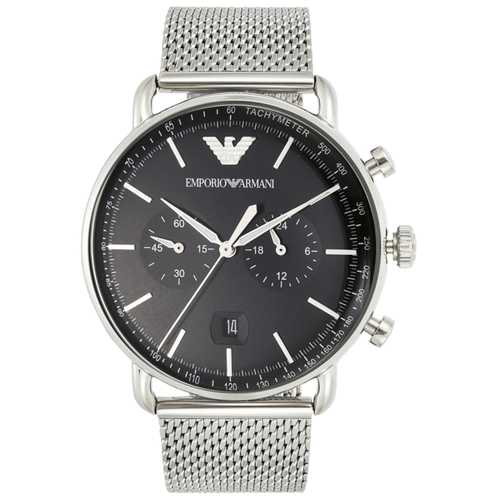 Emporio Armani Chronograph Black Dial Silver Mesh Bracelet Watch For Men - AR11104 Buy Now By Emporio Armani
