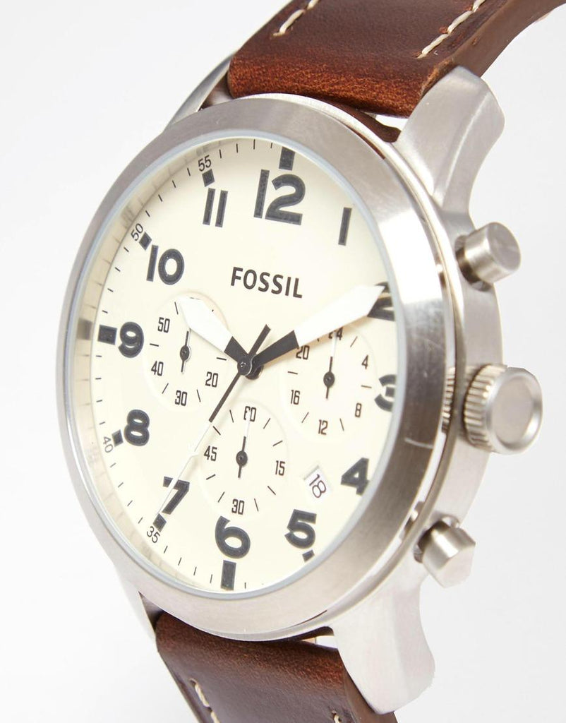 Fossil Pilot Chronograph White Dial Brown Leather Strap Watch for Men - FS5146 Buy Now By Fossil