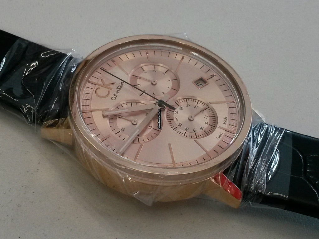 Calvin Klein Post Minimal Chronograph Rose Gold Dial Black Leather Strap Watch for Men - K7627201 Buy Now By Calvin Klein