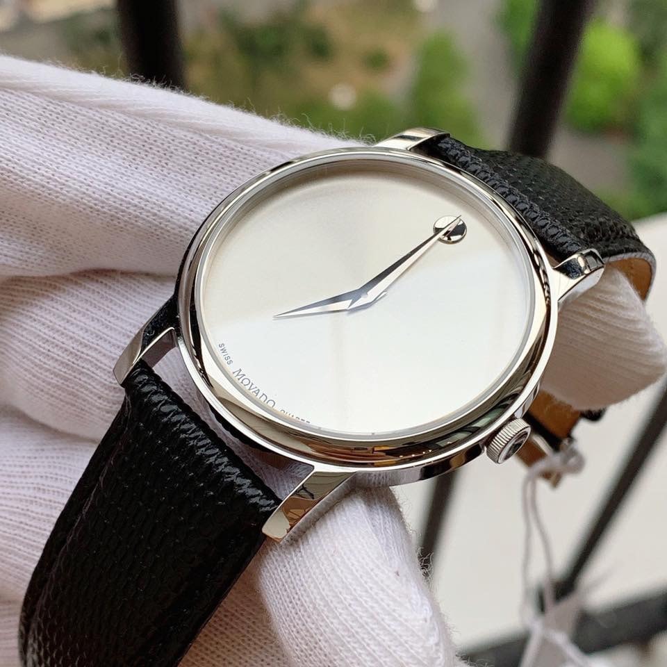 Movado Museum Quartz Silver Dial Black Leather Strap Watch For Men - 2100001 Buy Now By Movado