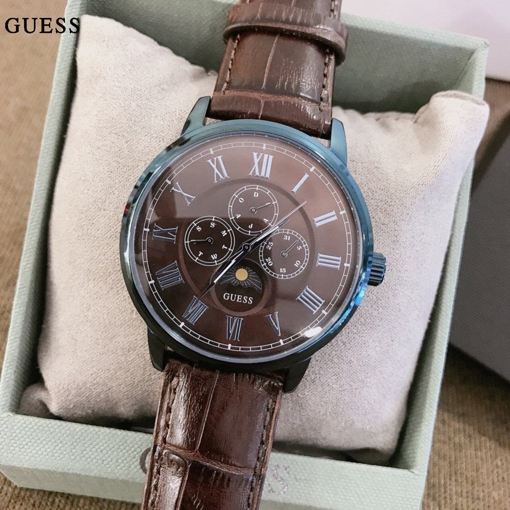Guess Delancy Analog Brown Dial Brown Leather Strap Watch For Men - W0870G3 Buy Now By Guess