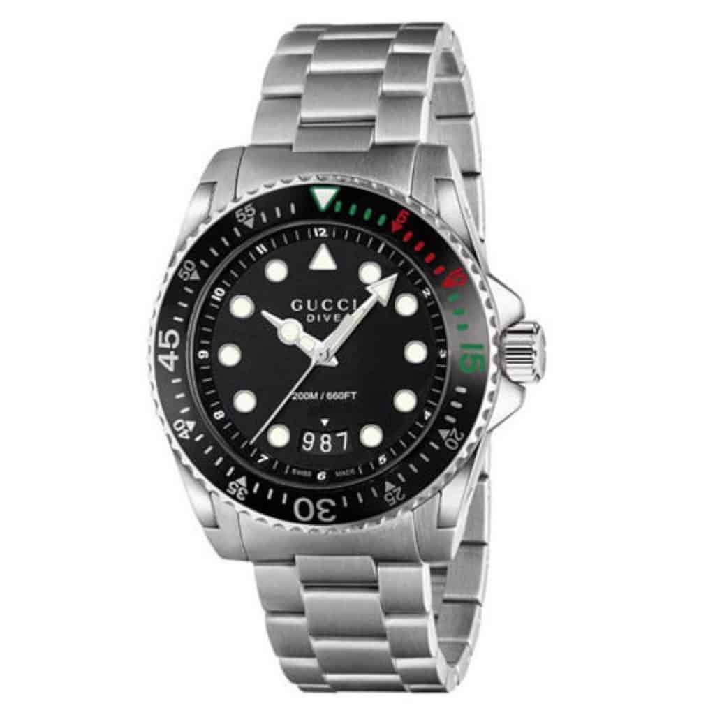 Gucci Dive Analog Black Dial Silver Steel Strap Watch For Men - YA136208 Buy Now By Gucci