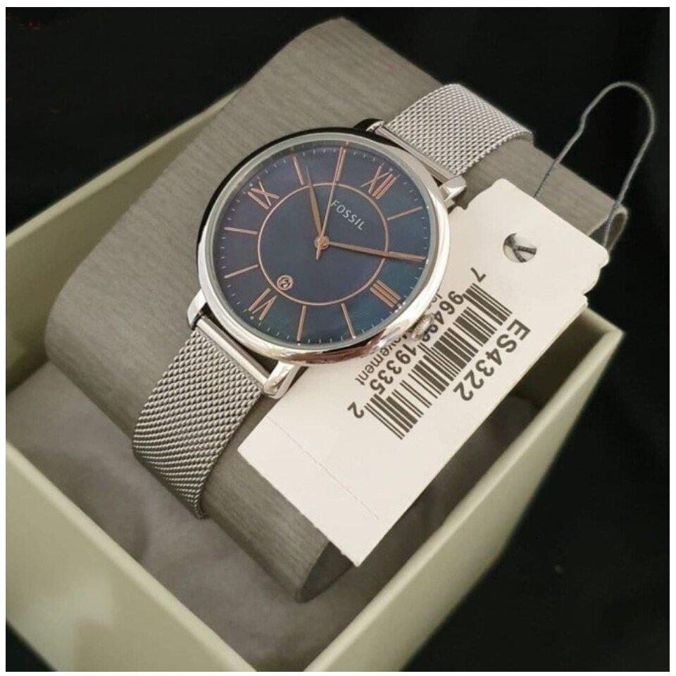 Fossil Jacqueline Mother of Pearl Blue Dial Silver Mesh Strap Watch for Women - ES4322 Buy Now By Fossil