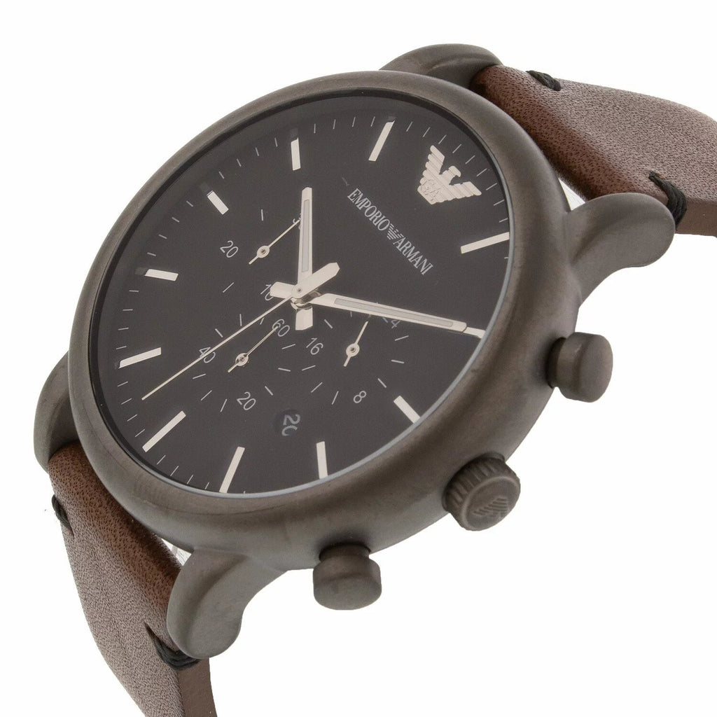 Emporio Armani Classic Chronograph Black Dial Brown Leather Strap Watch For Men - AR1919 Buy Now By Emporio Armani