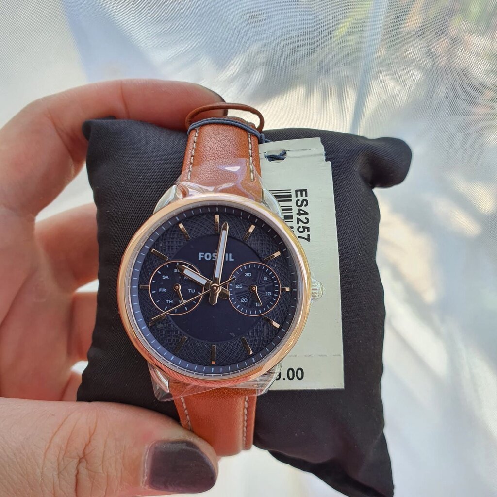 Fossil Tailor Date-Day Quartz Blue Dial Brown Leather Strap Watch for Women - ES4257 Buy Now By Fossil