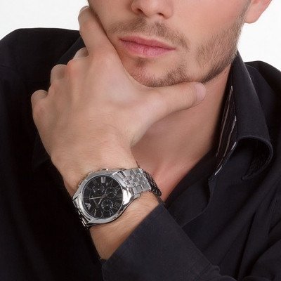 Emporio Armani Classic Chronograph Black Dial Silver Steel Strap Watch For Men - AR1786 Buy Now By Emporio Armani