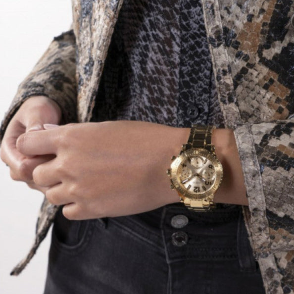 Guess Cosmic Chronograph Gold Dial Gold Steel Strap Watch for Women - GW0465L1 Buy Now By Guess