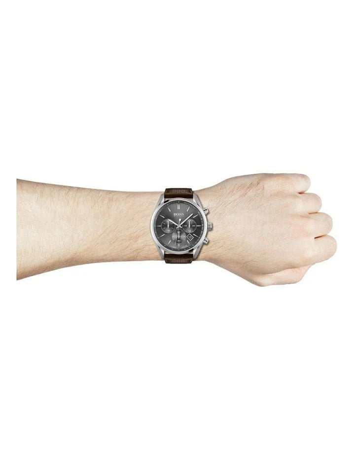 Hugo Boss Champion Grey Dial Brown Leather Strap Watch for Men - 1513815 Buy Now By Hugo Boss