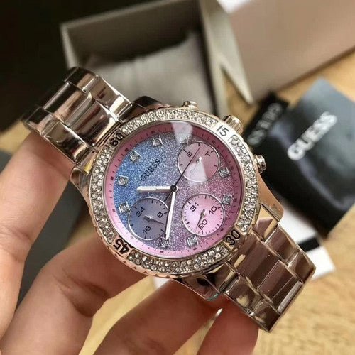 Guess Confetti Multicolored Dial Silver Steel Strap Watch For Women - W0774L1 Buy Now By Guess