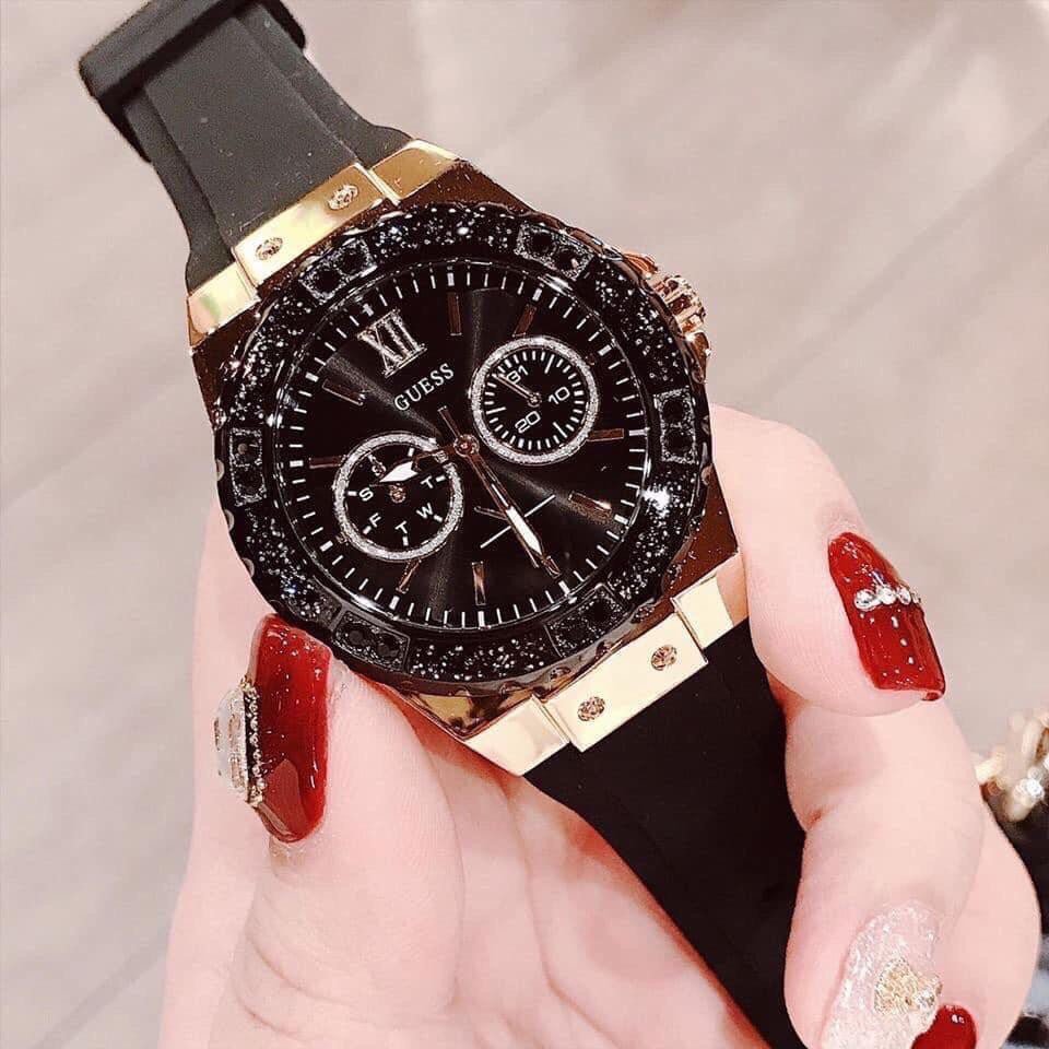 Guess Black Dial Black Rubber Strap Watch For Women - W1053L7 Buy Now By Guess