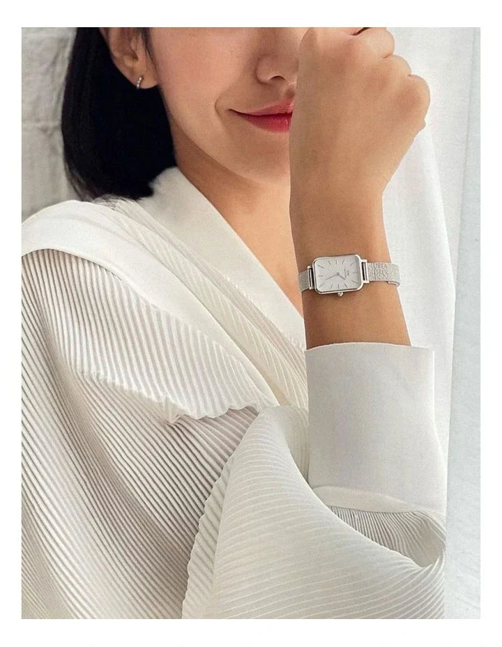 Daniel Wellington Quadro Sterling White Dial Silver Mesh Strap Watch For Women - DW00100438 Buy Now By Daniel Wellington