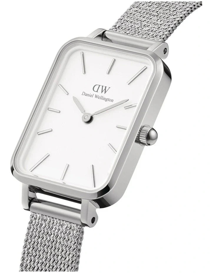 Daniel Wellington Quadro Sterling White Dial Silver Mesh Strap Watch For Women - DW00100438 Buy Now By Daniel Wellington